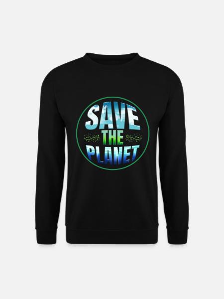 Logo Save The Planet With Clouds, Gras, Ocean For - Unisex Pullover - Schwarz