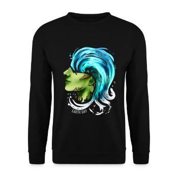 Earth Face With Ocean Wave Hair For Earth Day - Unisex Pullover - Schwarz - Vorne - Alina (178cm) & Michal (187cm)