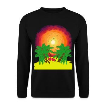 Romantisch Insel Palmen Sonnenschein Karibik Herz - Unisex Pullover - Schwarz - Vorne - Alina (178cm) & Michal (187cm)