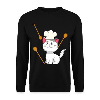 Cat Chef Chef's Hat Birthday Gift Cooking - Unisex Sweatshirt - black - Front - Alina (178cm) & Michal (187cm)