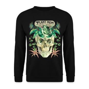 Funny Skull, Skull, Plant Mom, Green Plants - Unisex Sweatshirt - black - Front - Alina (178cm) & Michal (187cm)