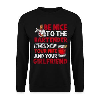 Nous connaissons votre femme et votre petite amie Barman - Sweat-shirt Unisexe - noir - Devant - Alina (178cm) & Michal (187cm)