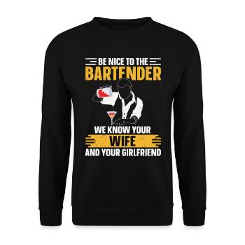 We Know Your Wife & Your Girlfriend Barkeeper - Unisex Pullover - Schwarz - Vorne - Alina (178cm) & Michal (187cm)