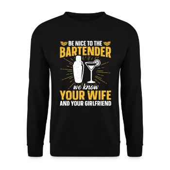 Nous connaissons votre femme et votre petite amie Barman - Sweat-shirt Unisexe - noir - Devant - Alina (178cm) & Michal (187cm)