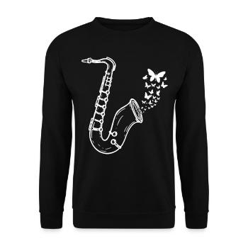 Saxophone avec Papillons Saxophoniste Saxophone I - Sweat-shirt Unisexe - noir - Devant - Alina (178cm) & Michal (187cm)