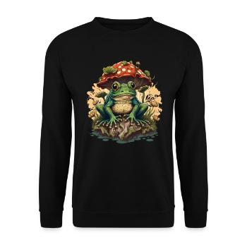 Frosch mit Pilzen Frösche Kröte Amphibie - Unisex Pullover - Schwarz - Vorne - Alina (178cm) & Michal (187cm)