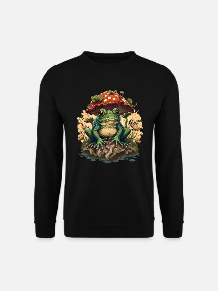 Frosch mit Pilzen Frösche Kröte Amphibie - Unisex Pullover - Schwarz