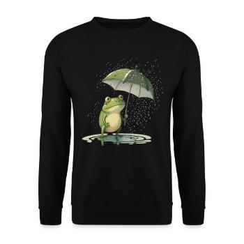 Frosch mit Regenschirm Frösche Kröte Amphibie - Unisex Pullover - Schwarz - Vorne - Alina (178cm) & Michal (187cm)
