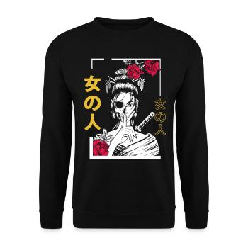 Japanese Samurai Flower Warrior Geisha Woman - Unisex Sweatshirt - black - Front - Alina (178cm) & Michal (187cm)