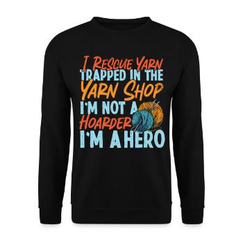 Knitting Knitter I Rescue Yarn - Unisex Pullover - Schwarz - Vorne - Alina (178cm) & Michal (187cm)