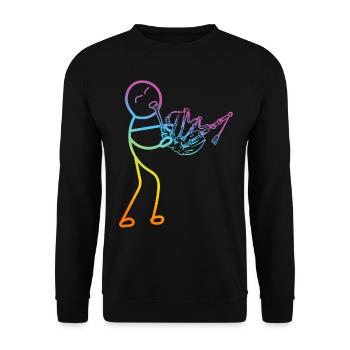Funny Bagpipe Player - Funny Stick Figure Bagpiper - Unisex Pullover - Schwarz - Vorne - Alina (178cm) & Michal (187cm)