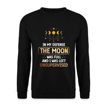 Zu Meiner Verteidigung War Der Mond Voller - Unisex Pullover - Schwarz - Vorne - Alina (178cm) & Michal (187cm)