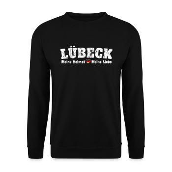 Lübeck Meine Heimat meine Liebe Herz - Unisex Pullover - Schwarz - Vorne - Alina (178cm) & Michal (187cm)