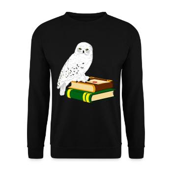 Schneeeule Bücher Zauberei - Unisex Pullover - Schwarz - Vorne - Alina (178cm) & Michal (187cm)