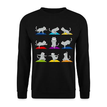 Lustiges Katzen Yoga Sport Outfit Haustier Posen - Unisex Pullover - Schwarz - Vorne - Alina (178cm) & Michal (187cm)