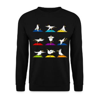 Lustige Möwe Yoga Sport - Unisex Pullover - Schwarz - Vorne - Alina (178cm) & Michal (187cm)