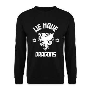 We Have Dragons - Wales Football Gift - Unisex Sweatshirt - black - Front - Alina (178cm) & Michal (187cm)
