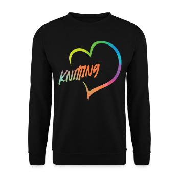 Knitting Knitter Watercolor Heart - Unisex Pullover - Schwarz - Vorne - Alina (178cm) & Michal (187cm)