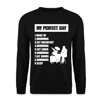 My Perfect Day Drumming Drummer Drum Set - Unisex Pullover - Schwarz - Vorne - Alina (178cm) & Michal (187cm)