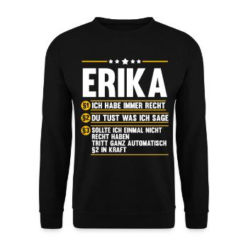 Vorname Erika - Unisex Pullover - Schwarz - Vorne - Alina (178cm) & Michal (187cm)