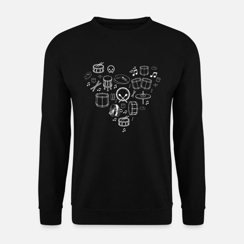 Drum Set Heart Drummer Accessories Drum Instrument - Unisex Pullover - Schwarz