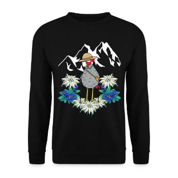 Oma Huhn Urlaub Langlauf Trecking Gebirge wandern - Unisex Pullover - Schwarz - Vorne - Alina (178cm) & Michal (187cm)
