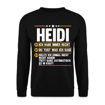 Vorname Heidi - Unisex Pullover - Schwarz - Vorne - Alina (178cm) & Michal (187cm)