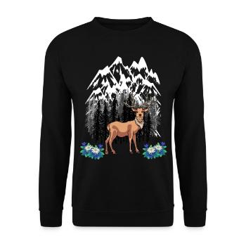 Forest animals Red Deer Alps Gentian Nature lovers - Unisex Sweatshirt - black - Front - Alina (178cm) & Michal (187cm)