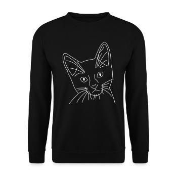 Katze Katzengesicht gezeichnet - Unisex Pullover - Schwarz - Vorne - Alina (178cm) & Michal (187cm)