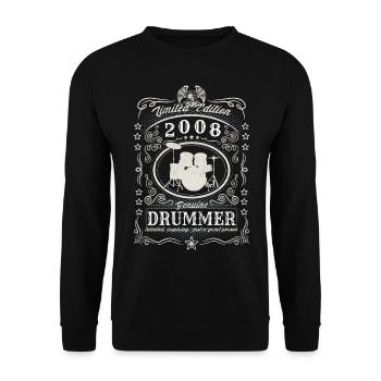 Vintage 2008 Drummer Geburtstag Geschenk Hobby - Unisex Pullover - Schwarz - Vorne - Alina (178cm) & Michal (187cm)