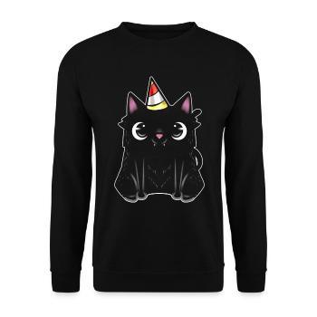 Chat noir avec chapeau de fête sur le ronronnement - Sweat-shirt Unisexe - noir - Devant - Alina (178cm) & Michal (187cm)