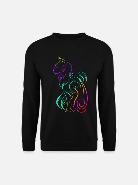 Colored Ornamental Cat In Asian Style On Purrsday - Unisex Pullover - Schwarz