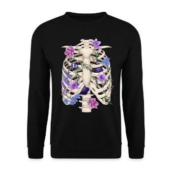 Rippchen mit Blüten - Unisex Pullover - Schwarz - Vorne - Alina (178cm) & Michal (187cm)