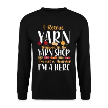 Knitting Knitter I Rescue Yarn - Unisex Pullover - Schwarz - Vorne - Alina (178cm) & Michal (187cm)