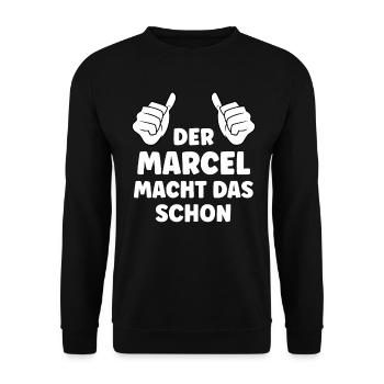 Marcel Lustiger Spruch Vorname Name Marcel - Unisex Pullover - Schwarz - Vorne - Alina (178cm) & Michal (187cm)