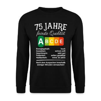 75 Jahre Feinste Qualität Geschenk 75. Geburtstag - Unisex Pullover - Schwarz - Vorne - Alina (178cm) & Michal (187cm)