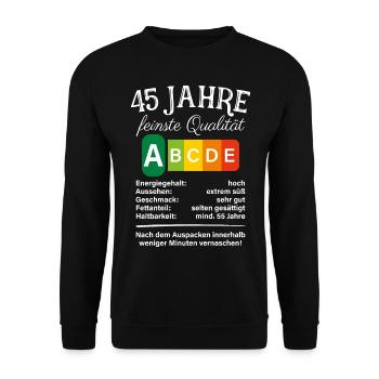 45 Jahre Feinste Qualität Geschenk 45. Geburtstag - Unisex Pullover - Schwarz - Vorne - Alina (178cm) & Michal (187cm)