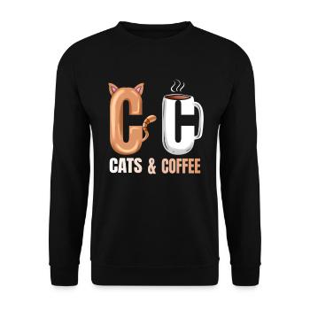 Logo Cats And Hot Coffee On Purrsday - Unisex Pullover - Schwarz - Vorne - Alina (178cm) & Michal (187cm)