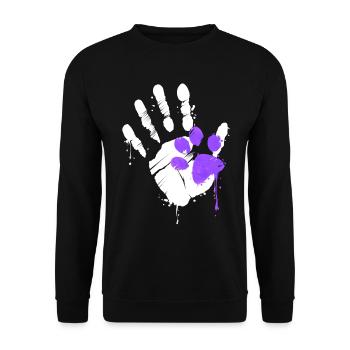 High Five Hand Print With Purple Paw Print On - Unisex Sweatshirt - black - Front - Alina (178cm) & Michal (187cm)