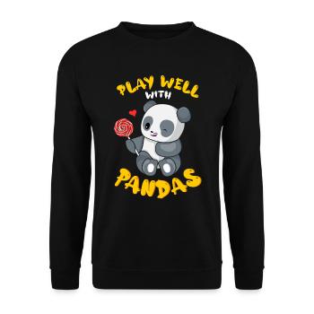 Spielen Sie gut mit anderen Wildtieren Tier Panda - Unisex Pullover - Schwarz - Vorne - Alina (178cm) & Michal (187cm)