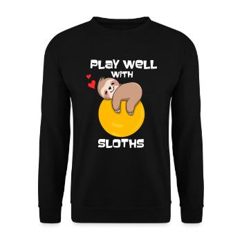 Gut mit anderen spielen Faultierliebhaber Pflanzen - Unisex Pullover - Schwarz - Vorne - Alina (178cm) & Michal (187cm)