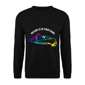 Logo Nature Is In Your Hand With Mountains For - Unisex Pullover - Schwarz - Vorne - Alina (178cm) & Michal (187cm)