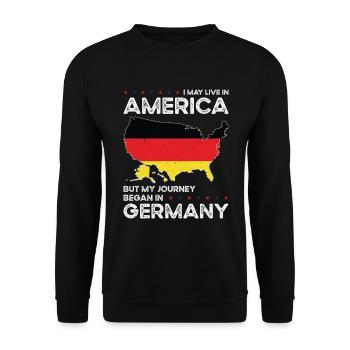 Geboren Deutsch Deutschland Amerikanisch USA - Unisex Pullover - Schwarz - Vorne - Alina (178cm) & Michal (187cm)