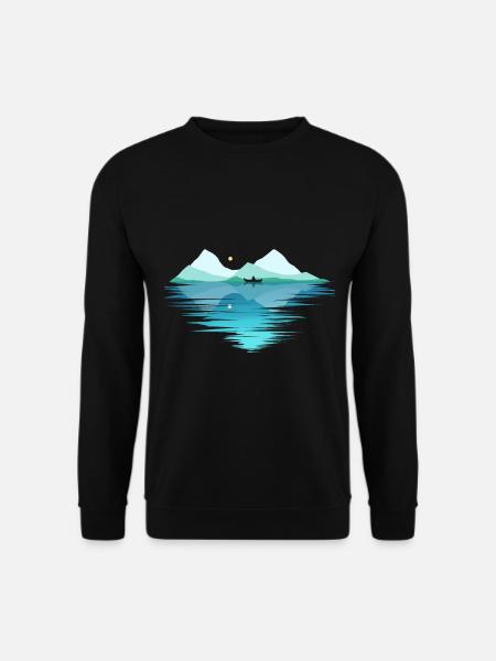 Canoe On A Lake In The Mountains By Moonlight On - Unisex Pullover - Schwarz
