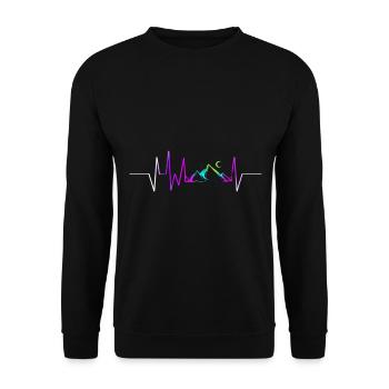 Heartbeat With Mountains In The Moonlight On - Unisex Pullover - Schwarz - Vorne - Alina (178cm) & Michal (187cm)
