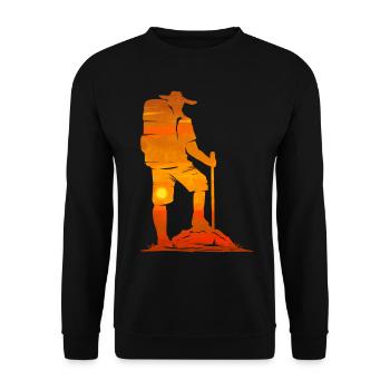 Backpacker In The Sunset While Hiking - Unisex Pullover - Schwarz - Vorne - Alina (178cm) & Michal (187cm)