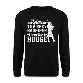 Relax The Sexy Bagpiper Is In The House - Bagpipe - Unisex Sweatshirt - black - Front - Alina (178cm) & Michal (187cm)
