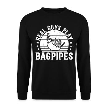 Real Guys Play Bagpipes - Bagpipe Player Bagpiper - Unisex Pullover - Schwarz - Vorne - Alina (178cm) & Michal (187cm)