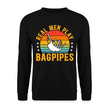 Real Men Play Bagpipes - Bagpipe Musician Bagpiper - Unisex Pullover - Schwarz - Vorne - Alina (178cm) & Michal (187cm)