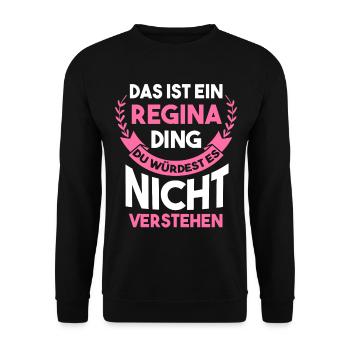 Vorname Regina - Unisex Pullover - Schwarz - Vorne - Alina (178cm) & Michal (187cm)